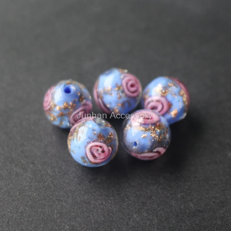 10Pcs/Lot Lampwork Flower Beads With powder Japanese Style Jewelry