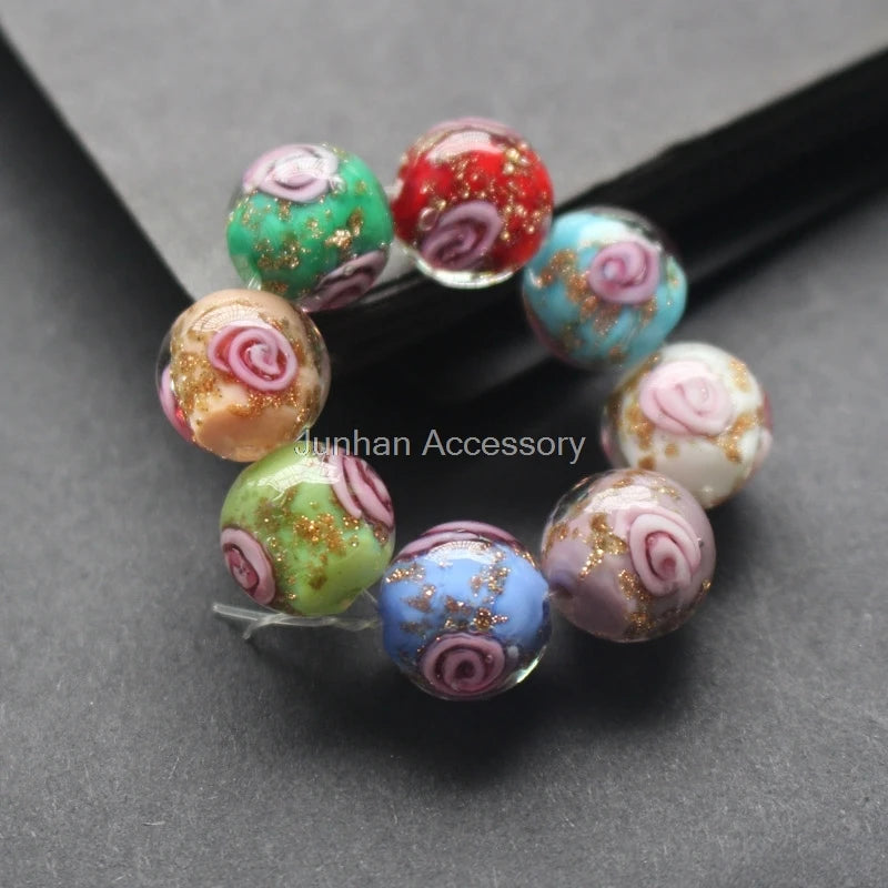 10Pcs/Lot Lampwork Flower Beads Mix w/ powder Japanese Style for Jewelry