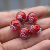 10Pcs/Lot 10mm 12mm Red Lampwork Flower Beads Japanese Style