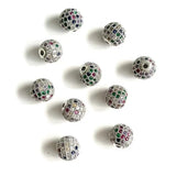 10Pcs 10mm CZ Pave Silver Spacer for Jewelry Making