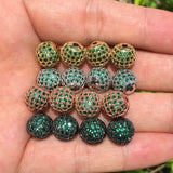 10Pcs/Lot 10mm Green CZ Pave Silver Spacer for Jewelry Making