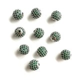 10Pcs/Lot 10mm Green CZ Pave Silver Spacer for Jewelry Making