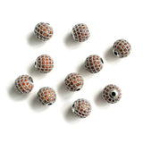 10mm Orange CZ Pave Silver Spacer for Jewelry Making