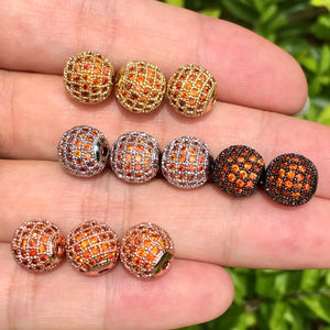 10mm Orange CZ Pave Silver Spacer for Jewelry Making