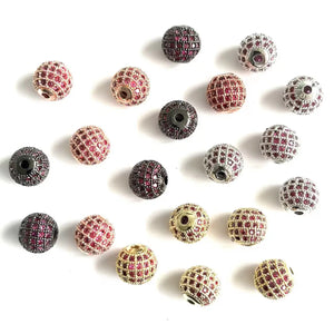 10mm Pink CZ Pave Silver Spacer Balls for Jewelry Making