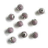 10mm Pink CZ Pave Silver Spacer Balls for Jewelry Making