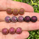 10mm Pink CZ Pave Silver Spacer Balls for Jewelry Making