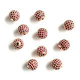 10mm Pink CZ Pave Silver Spacer Balls for Jewelry Making