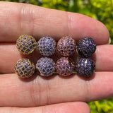 10Pcs Purple CZ Pave Silver Spacer 10mm Balls for Jewelry Making