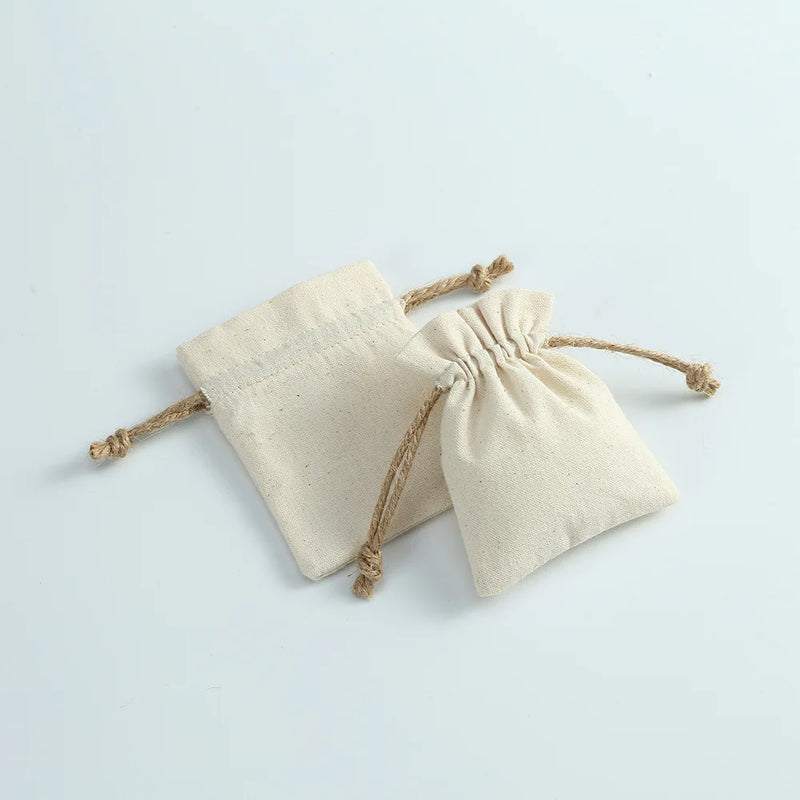 10Pcs Natural Cotton Jute Bags Gift Drawstring Pouches Jewelry Storage Bags