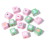 10Pcs Acrylic Square Beads Cartoon Pattern Big Hole Spacer Bead Diy Charm