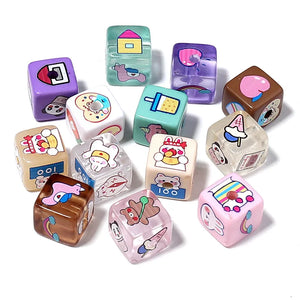 10Pcs Acrylic Square Beads Cartoon Pattern Big Hole Spacer Bead Diy Charm