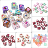 10Pcs Acrylic Square Beads Cartoon Pattern Big Hole Spacer Bead Diy Charm