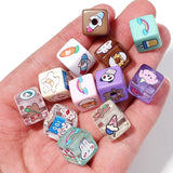 10Pcs Acrylic Square Beads Cartoon Pattern Big Hole Spacer Bead Diy Charm