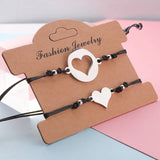 Adjustable Rope Charm Heart Bracelet Set Stainless Steel Charms Couple Bracelets