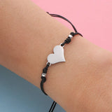 Adjustable Rope Charm Heart Bracelet Set Stainless Steel Charms Couple Bracelets