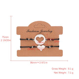 Adjustable Rope Charm Heart Bracelet Set Stainless Steel Charms Couple Bracelets