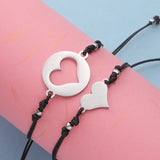 Adjustable Rope Charm Heart Bracelet Set Stainless Steel Charms Couple Bracelets