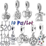 10Pcs/Lot CZ Number Charm for Bracelet DIY 0-9 Arabic Number Jewelry