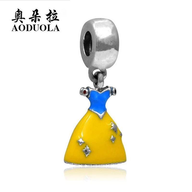 10Pcs Enamel Yellow&Blue Princess Dress Charms for DIY Jewelry Making