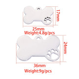 10Pcs Stainless Steel Dog Bone Hollow Paw Charms for DIY Necklace Making