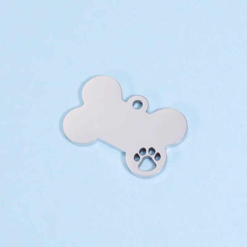 10Pcs Stainless Steel Dog Bone Hollow Paw Charms for DIY Necklace Making