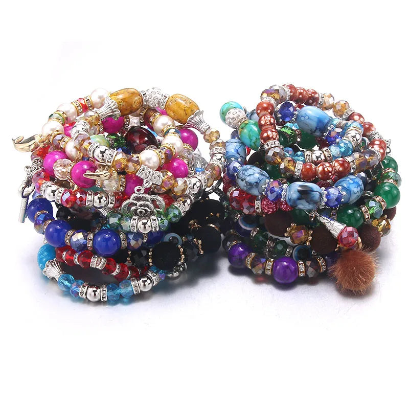 10Pcs Bohemian Style Resin Mixed Bracelet Women's Charm Jewelry