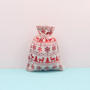 10Pcs Xmas Cotton Bags 15x20cm Muslin Drawstring Pouch Candy Gift Bag