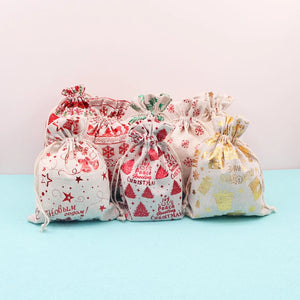 10Pcs Xmas Cotton Bags 15x20cm Muslin Drawstring Pouch Candy Gift Bag
