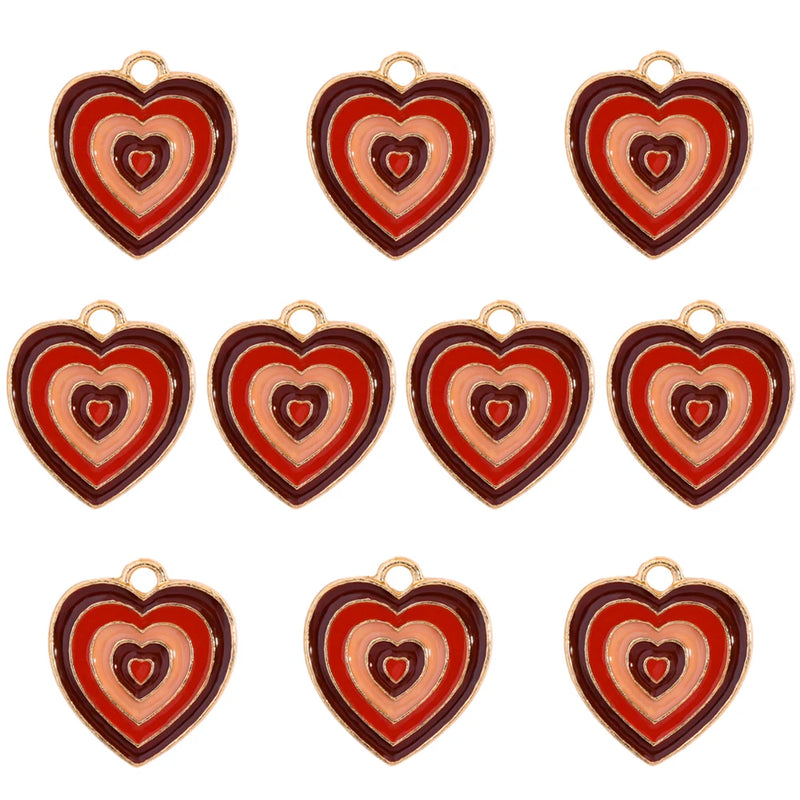 10Pcs Colorful Drop Oil Love Heart Charms Pendant DIY Jewelry Making