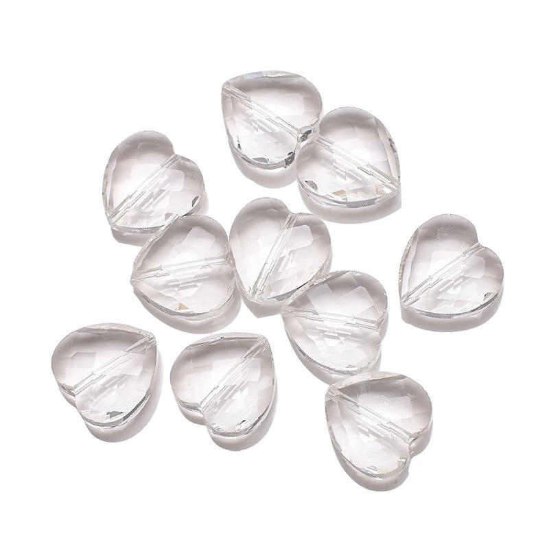 10Pcs Crystal Heart Beads 16MM Faceted Glass Stone Pendant DIY Charms