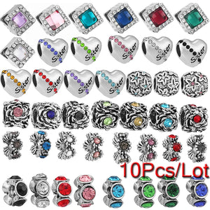 10Pcs Crystal SISTER Flower Charms Beads for Bracelets Necklace