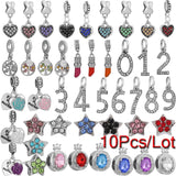 10Pcs/Lot Crystal Star Arabic Numerals Charms Beads For Bracelets Necklaces