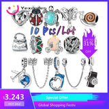 10Pcs/Lot Diy Cartoon Snail Cat Car Monogram Pendant Beaded Making Charms