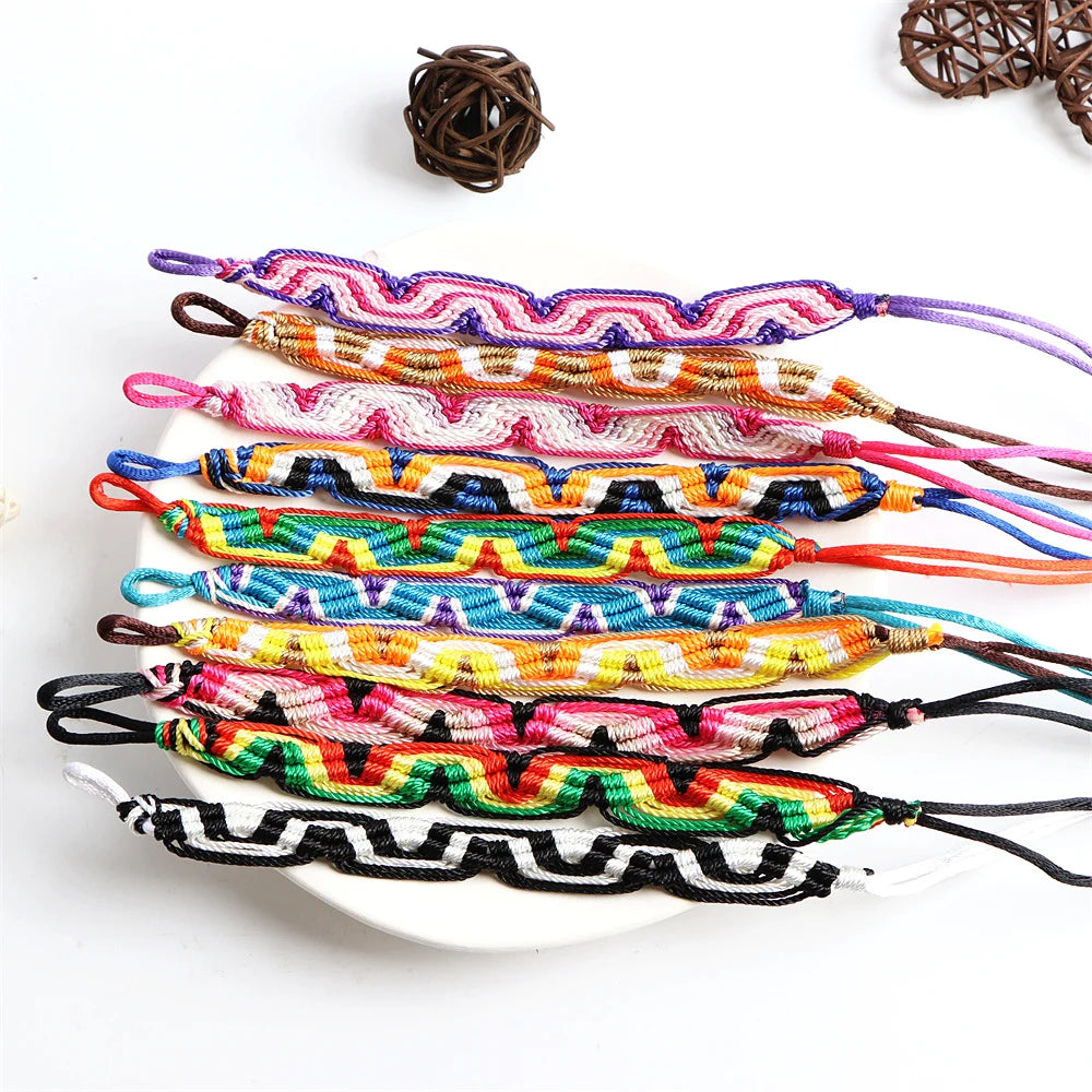 10Pcs Mixed Woven Bracelet Set Adjustable for Girls