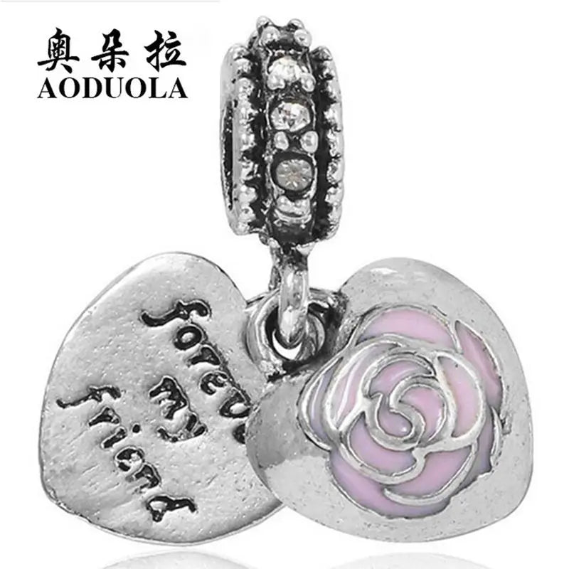 10Pcs Double Hearts Enamel Rose Charms for Bracelet Necklace DIY Jewelry
