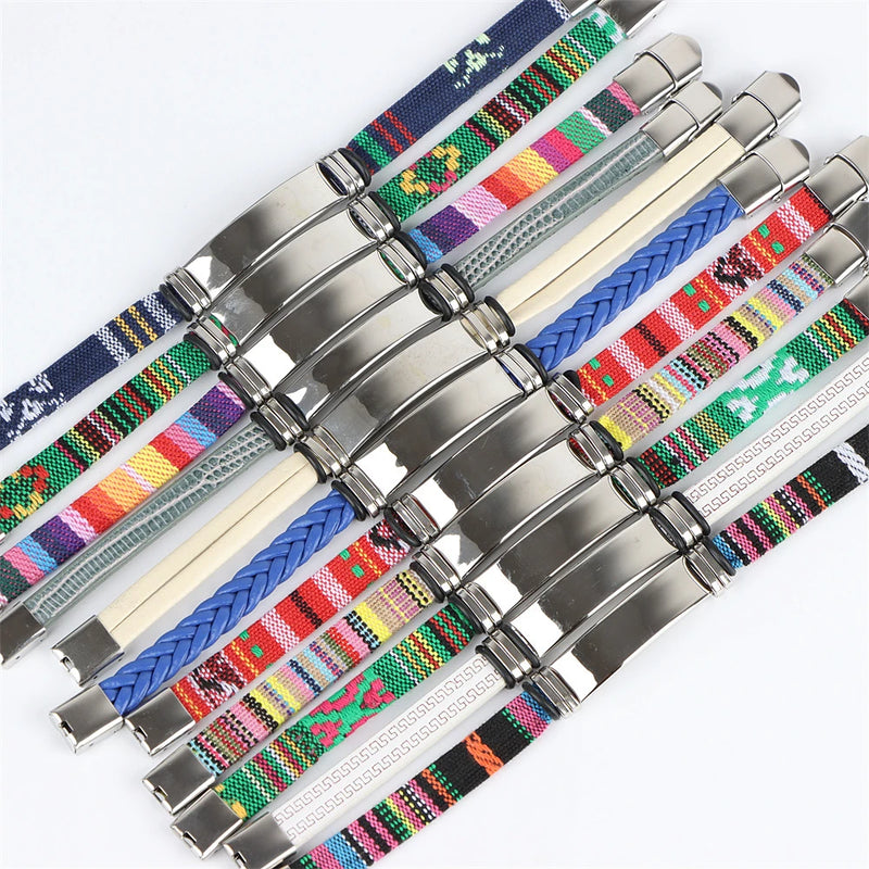 10Pcs Mixed Style Stainless Steel Bracelet For Men Women