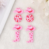 10Pcs/Lot Pink Cowboy Hat Boots Charms for DIY Jewelry