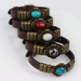 Boho Brown Leather Turquoise Stone Bracelets For Men Women