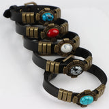 Boho Brown Leather Turquoise Stone Bracelets For Men Women
