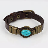 Boho Brown Leather Turquoise Stone Bracelets For Men Women