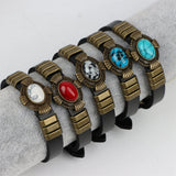 Boho Brown Leather Turquoise Stone Bracelets For Men Women