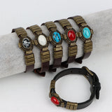 Boho Brown Leather Turquoise Stone Bracelets For Men Women