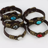 Boho Brown Leather Turquoise Stone Bracelets For Men Women