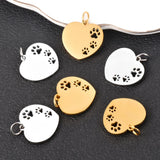 10Pcs/Lot Paw Heart Charms Stainless Steel Pendant For Jewelry Making