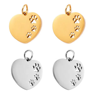 10Pcs/Lot Paw Heart Charms Stainless Steel Pendant For Jewelry Making