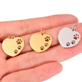 10Pcs/Lot Paw Heart Charms Stainless Steel Pendant For Jewelry Making