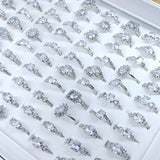 10Pcs Silver Crystal Zircon Rings Women Wedding Engagement Ring Bulk