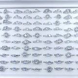 10Pcs Silver Crystal Zircon Rings Women Wedding Engagement Ring Bulk