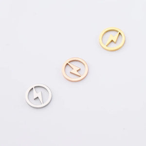 10Pcs Stainless Steel Lightning Charms Pendants 12mm Round Mirror Polish